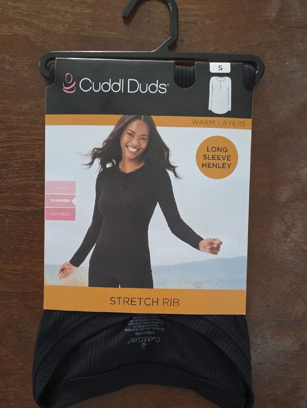 Cuddl Duds Black Long Sleeve Henley Stretch Rib Top